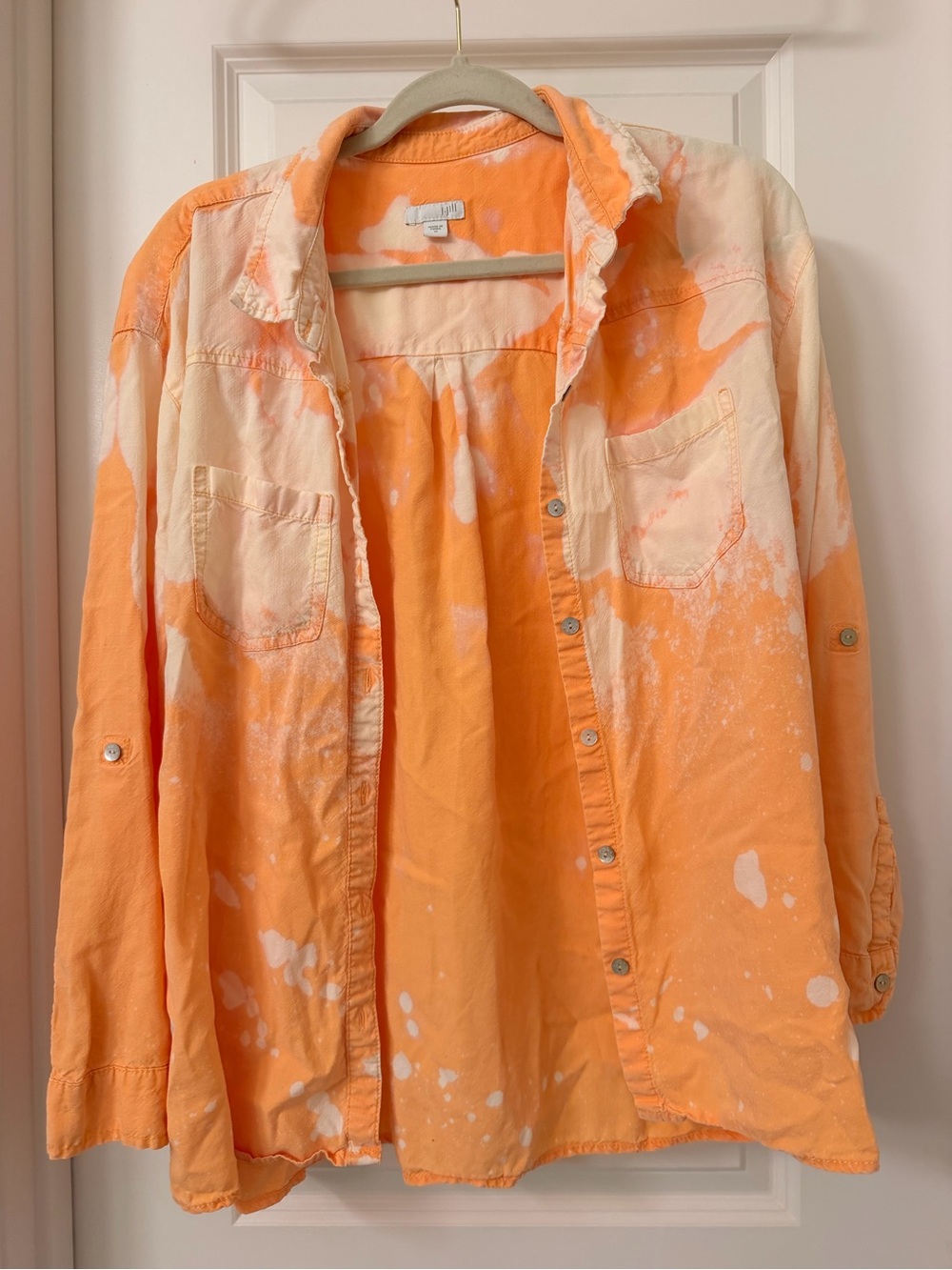 J. Jill Kids Orange and Cream Bleached Button-Down Shirt